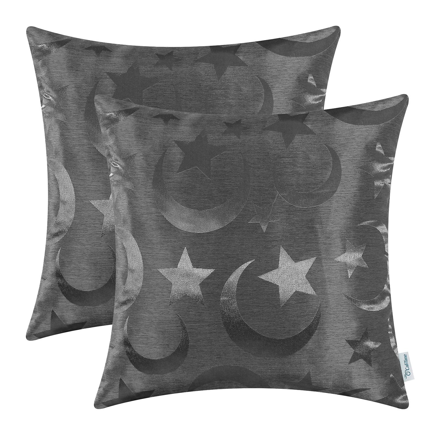 CaliTime Pack of 2 Throw Pillow Covers Cases for Couch Sofa Home Decor Modern Shining & Dull Contrast Stars & Moon 18 X 18 Inche