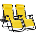 Best Choice Products Set of 2 Adjustable Steel Mesh Zero Gravity Lounge Chair Recliners w/Pillows and Cup Holder Trays - Sunflow