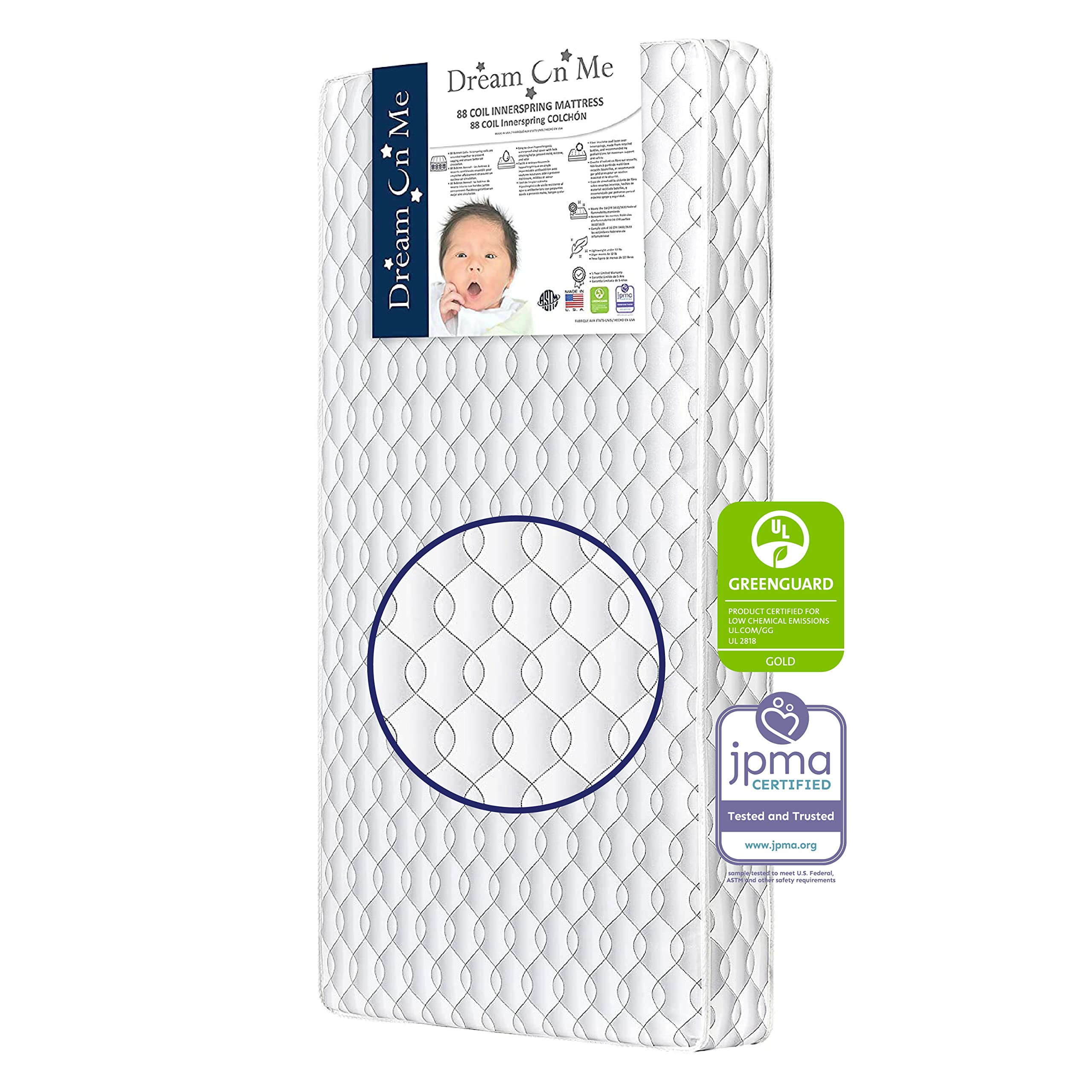Dream On Me Twilight 5    88 Coil Inner Spring Baby Mattress in Grey, Fits All Standard Cribs and Toddler Beds, JPMA and Greengu