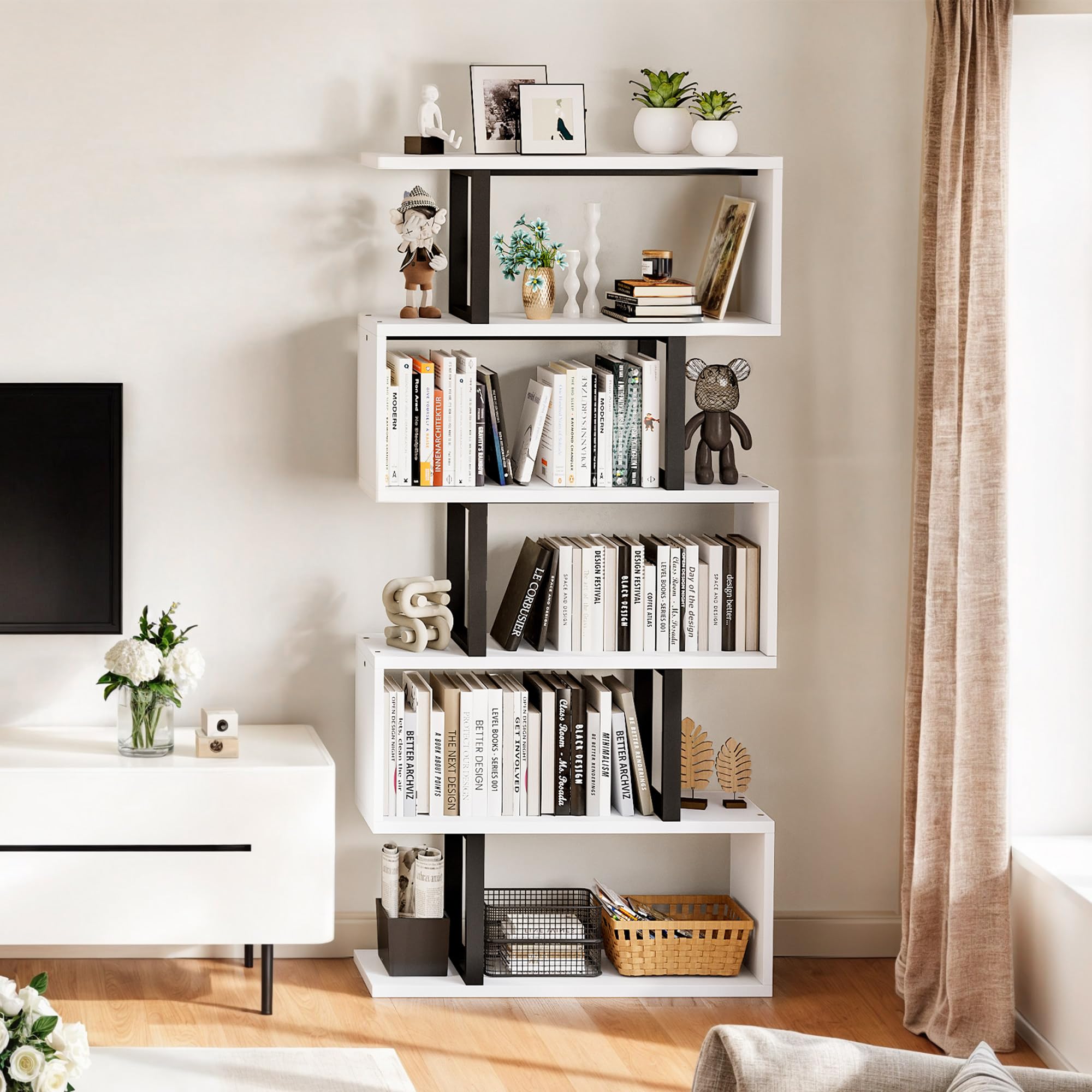 YITAHOME Tall Bookshelf Modern Book Shelf 6 Tier Bookcase, Open Display Storage Rack Shelves for Living Room/Bedroom/Home/Office