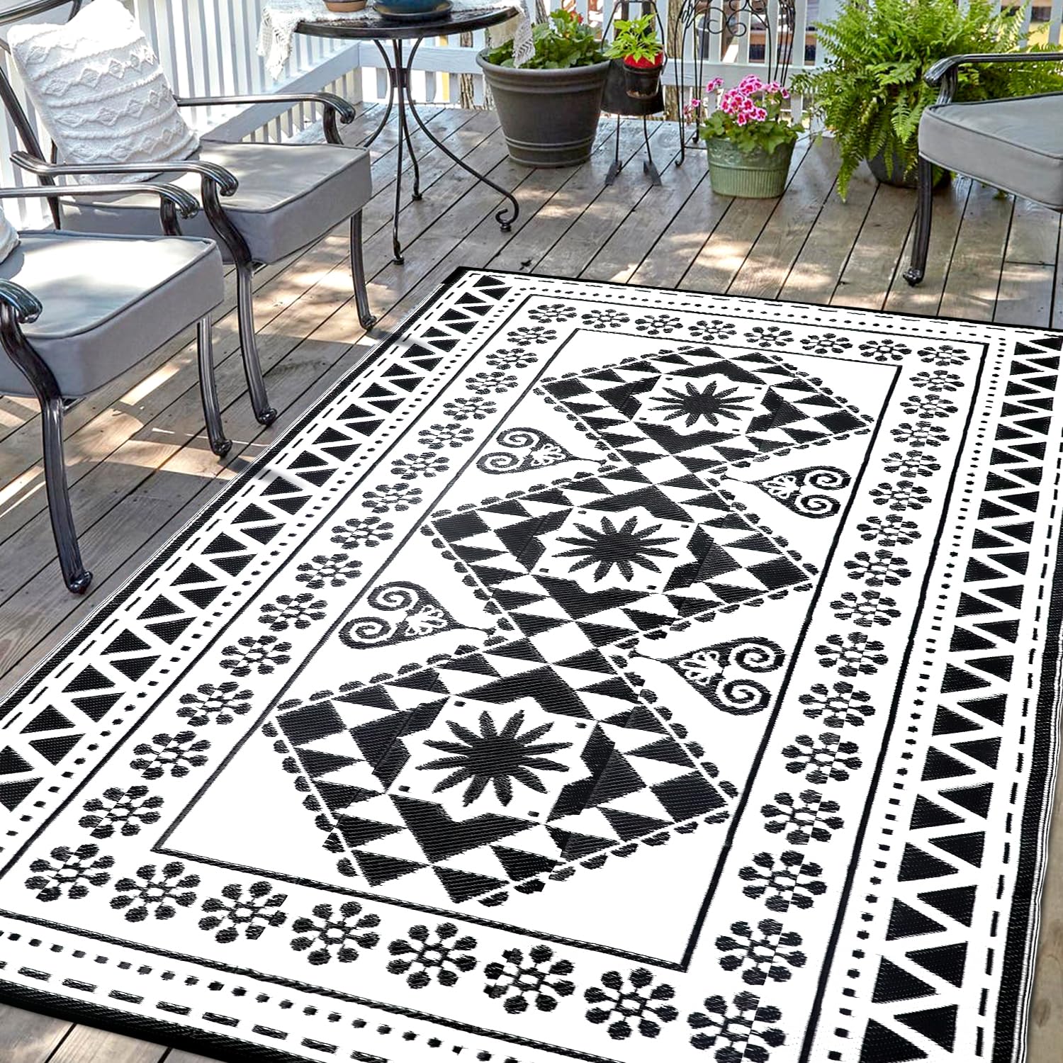 Waterproof Outdoor Rug 5x8ft, Reversible Plastic Straw Mat Rugs for Patio RV Deck Porch Backyard Balcony Camping Picnic Beach In