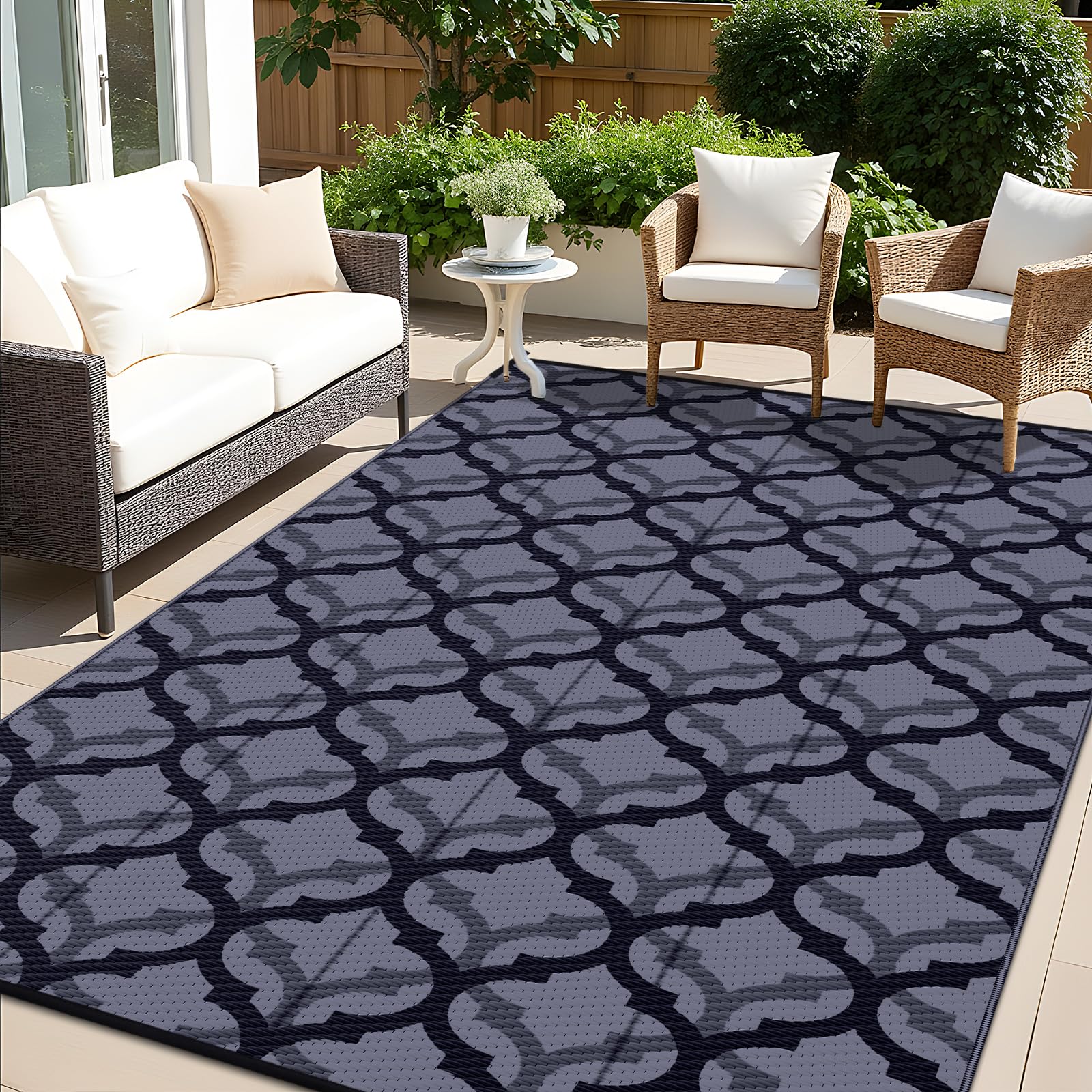 OLANLY Reversible Outdoor Rug 9x12 ft Clearance, Waterproof Outdoor Plastic Straw Rug with Interlacing Pattern, RV Mat for Patio