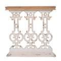 Benjara 32 Inch Console Table, Fir Wood, Traditional, Scrollwork, Brown and White