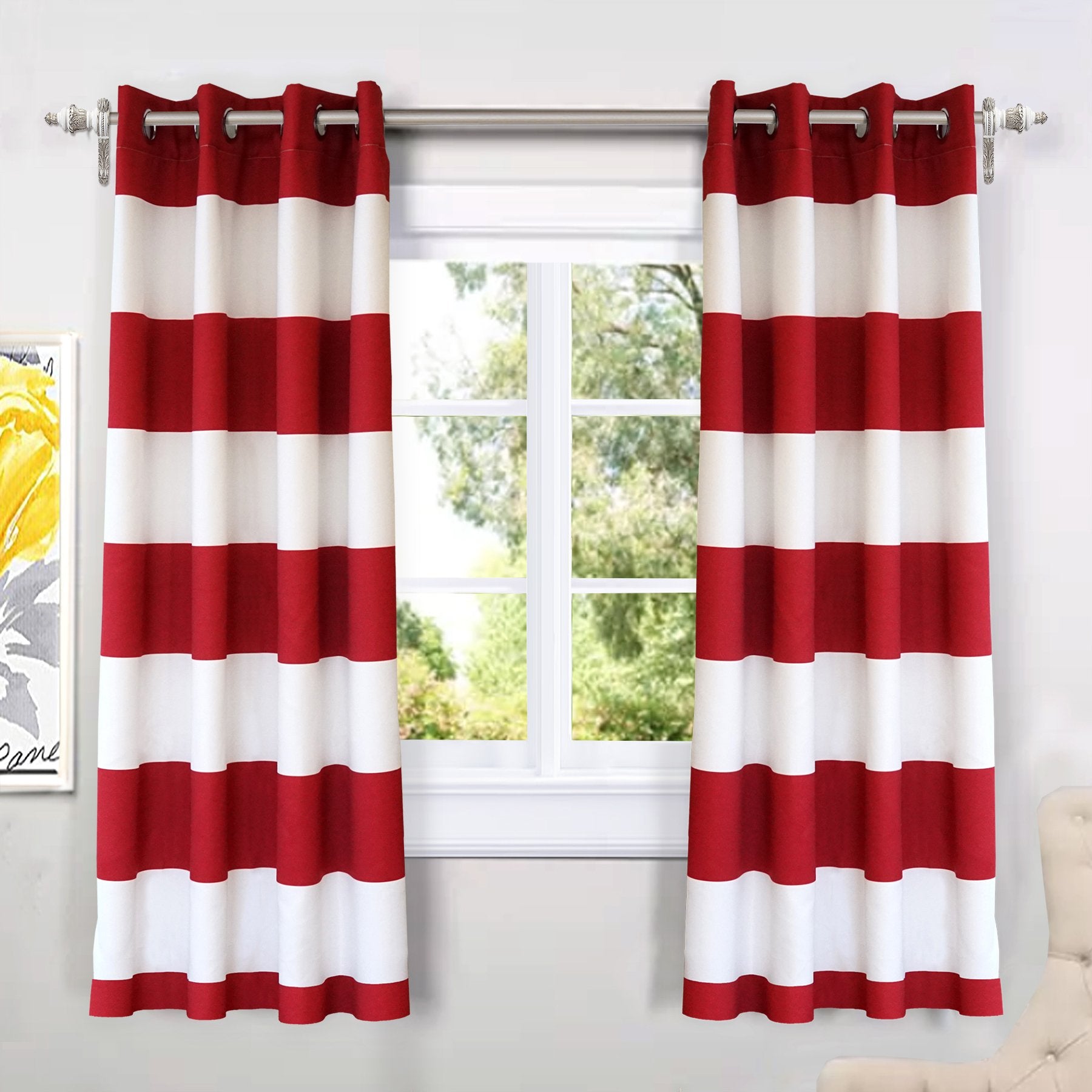 DriftAway Red Striped Room Darkening Curtains Patriotic Horizontal Stripe Classic Grommet Drapes for Bedroom Living Room Thermal