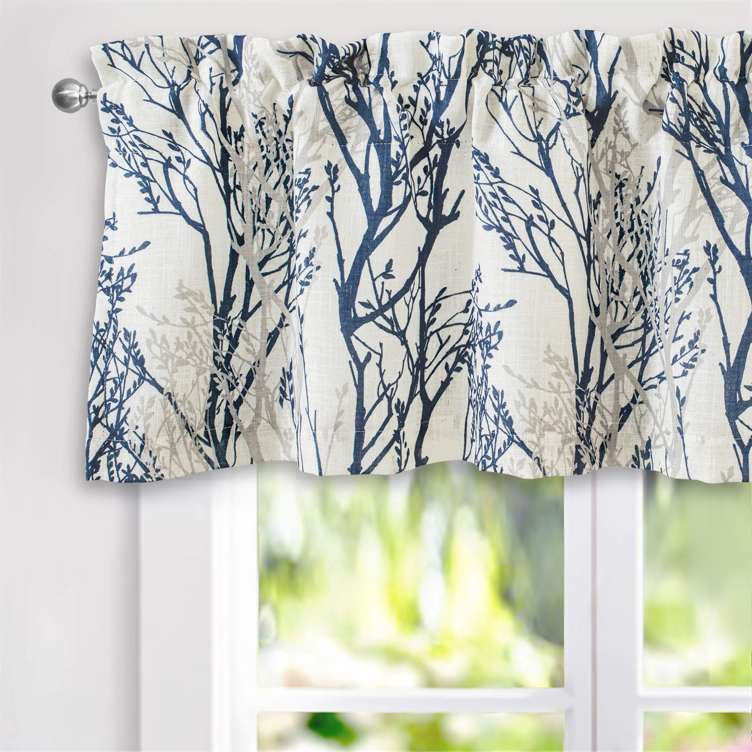 DriftAway Tree Branch Linen Blend Abstract Ink Printing Lined Thermal Insulated Window Linen Curtain Valance Rod Pocket 52 Inch 