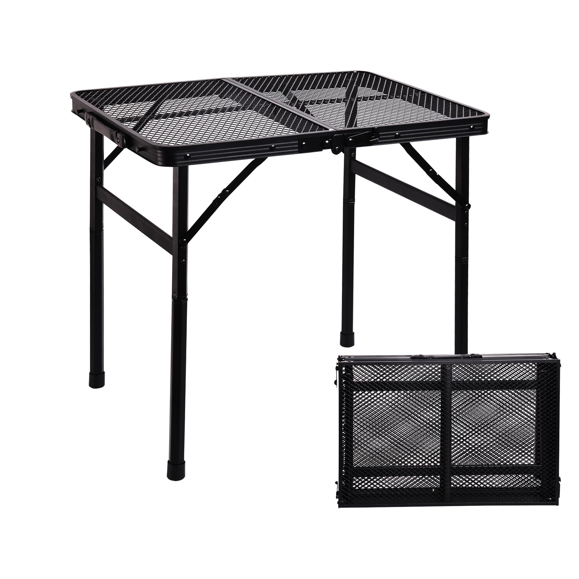ALZEROOE Metal Picnic Small Folding Table, Camping Grill BBQ Side Table for Outdoor Garden Patio Yard - Portable Lightweight, Co