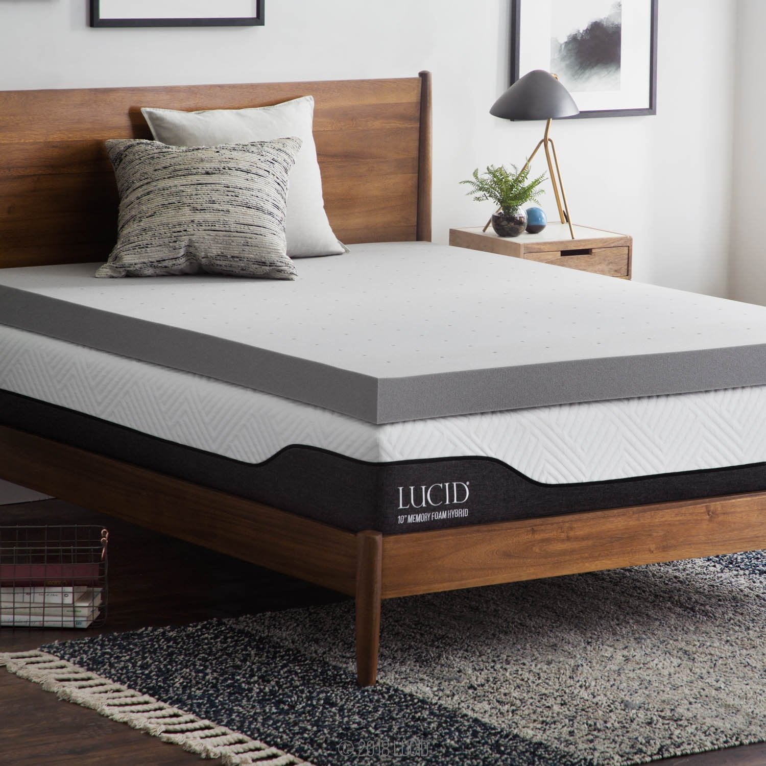 Lucid 4 Inch Mattress Topper Twin - Memory Foam - Bamboo Charcoal Infusion - Cooling Ventilation - Hypoallergenic - CertiPur Cer
