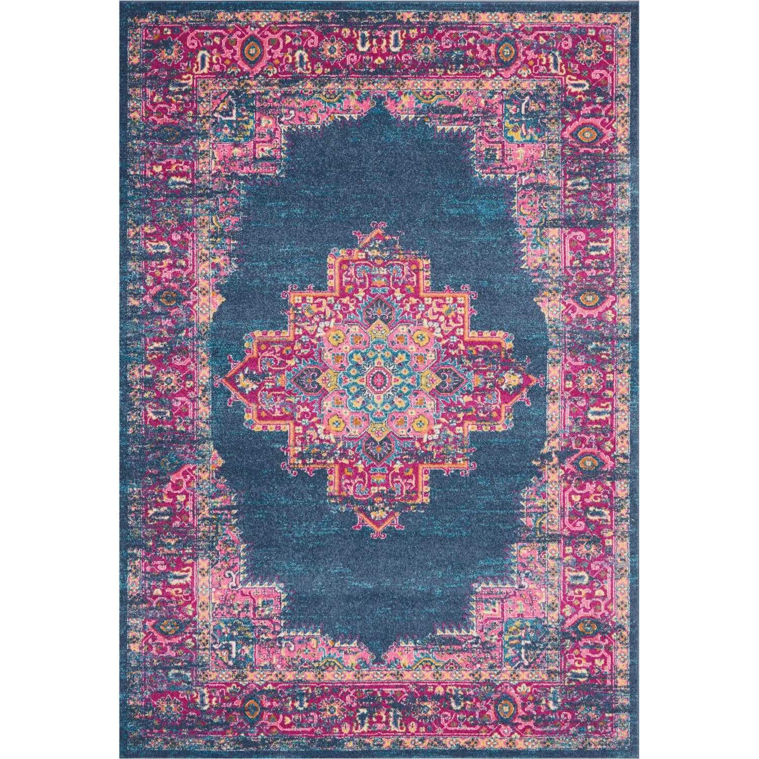 Nourison Passion Blue 67 x 96 Area Rug, Boho, Traditional, Easy Cleaning, Non Shedding, Bed Room, Living Room, Hallway, (7 x 