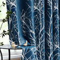FMFUNCTEX Silver Branch Blackout Curtains Blue for Bedroom Living Room 96 Length Metallic Print Tree Curtain Panels Energy Effic