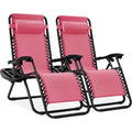 Best Choice Products Set of 2 Adjustable Steel Mesh Zero Gravity Lounge Chair Recliners w/Pillows and Cup Holder Trays - Pink