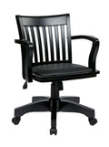 OSP Home Furnishings Deluxe Wood Bankers Desk Chair with Padded Seat, Adjustable Height and Locking Tilt, Black Finish and Blac