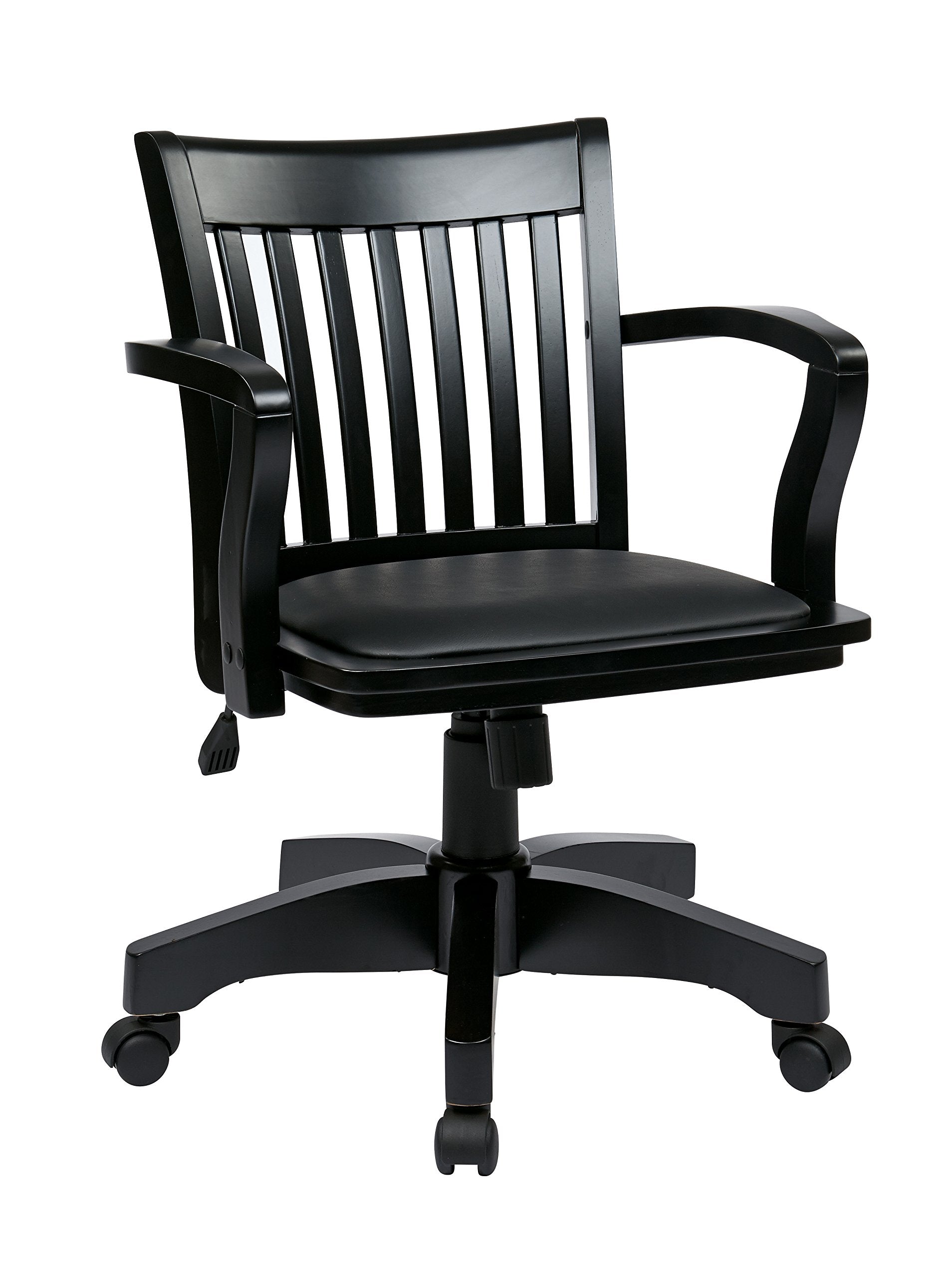 OSP Home Furnishings Deluxe Wood Bankers Desk Chair with Padded Seat, Adjustable Height and Locking Tilt, Black Finish and Blac