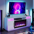 BELLEZE 70 Fireplace TV Stand for TVs Up to 75, LED Light Entertainment Center with 36 Electric Fireplace Heater, Storage Cabine