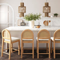 Nathan James Bailey Upholstered Rattan Bar Stool in Oak Finish Frame, Counter Height Stool with Natural Rattan Woven Back For Ki