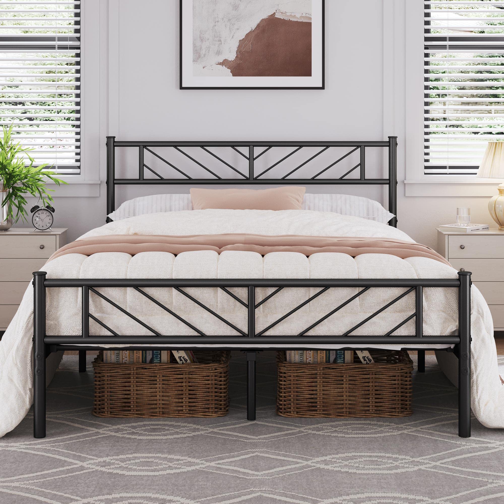 Yaheetech Full Size Platform Bed Frame with Arrow Design Headboard, 13 Inches Metal Mattress Foundation for Storage, No Box Spri