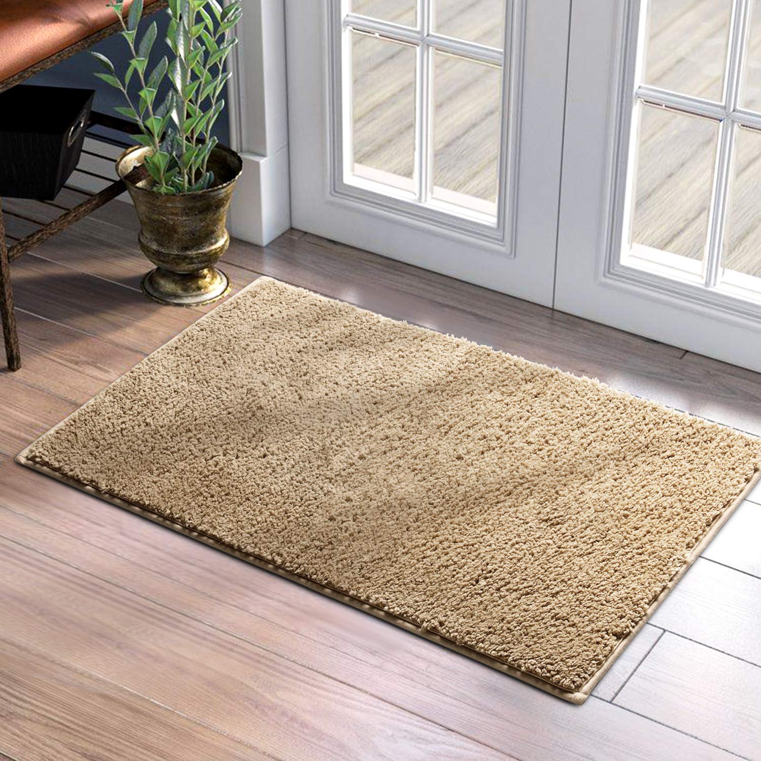 HOMEIDEAS Door Mats Indoor, 20x32 Super Absorbent Non Slip Rugs for Entryway, Front Back Welcome Doormat Dirt Trapper (Beige)