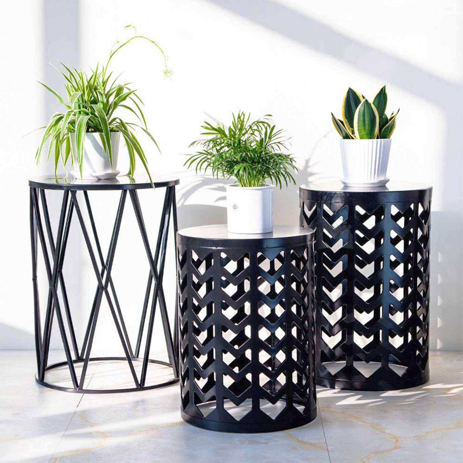 Y&M Set of 3 Nesting Metal Round Coffee Table, Side Table End Table for Indoor Outdoor Multifunctional Use,Heavy Duty Metal Plan