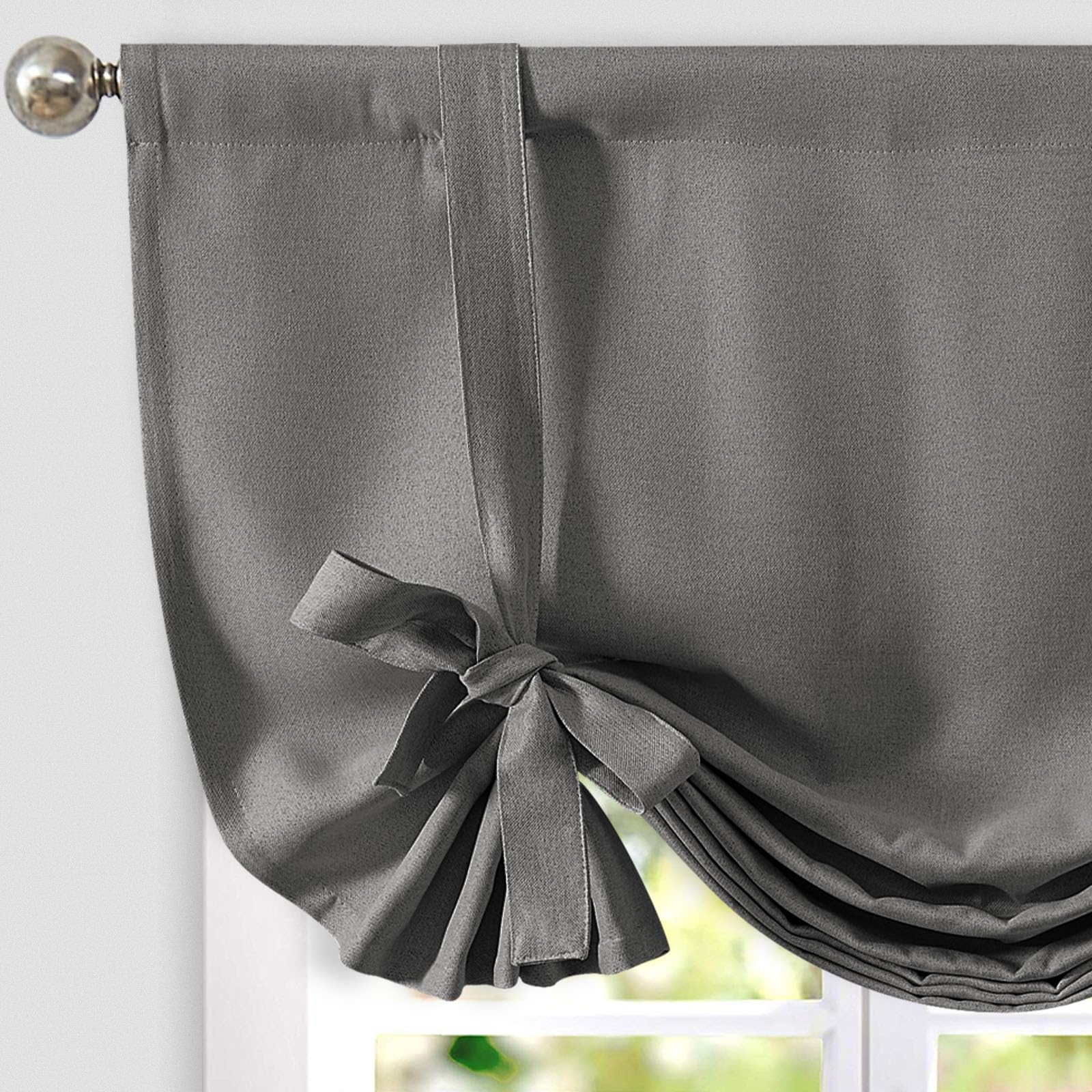 jinchan Tie Up Valance Curtains for Windows Faux Linen Textured Room Darkening Rod Pocket Valance for Living Room 45 Inch Adjust
