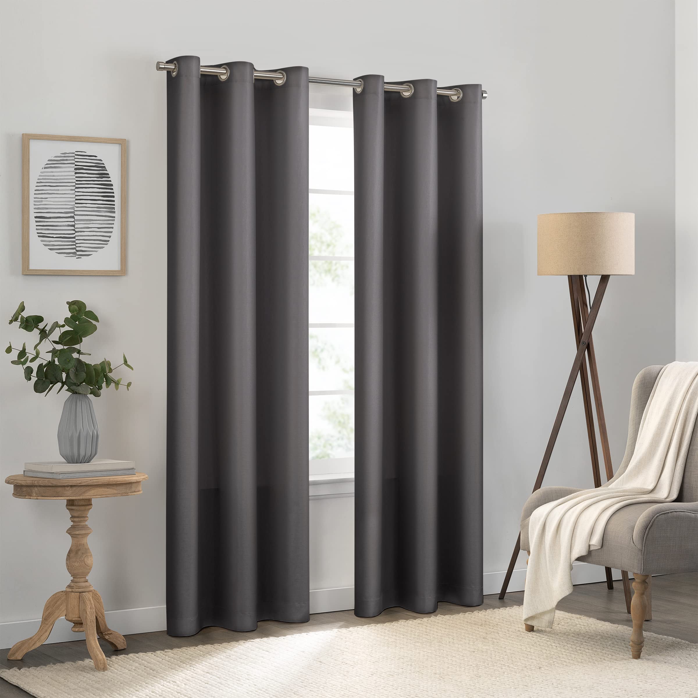 Eclipse Kendall Solid Textured Blackout Thermal Insulated Lining Grommet Window Curtain for Bedroom (1 Panel), 42 in x 84 in, Ch