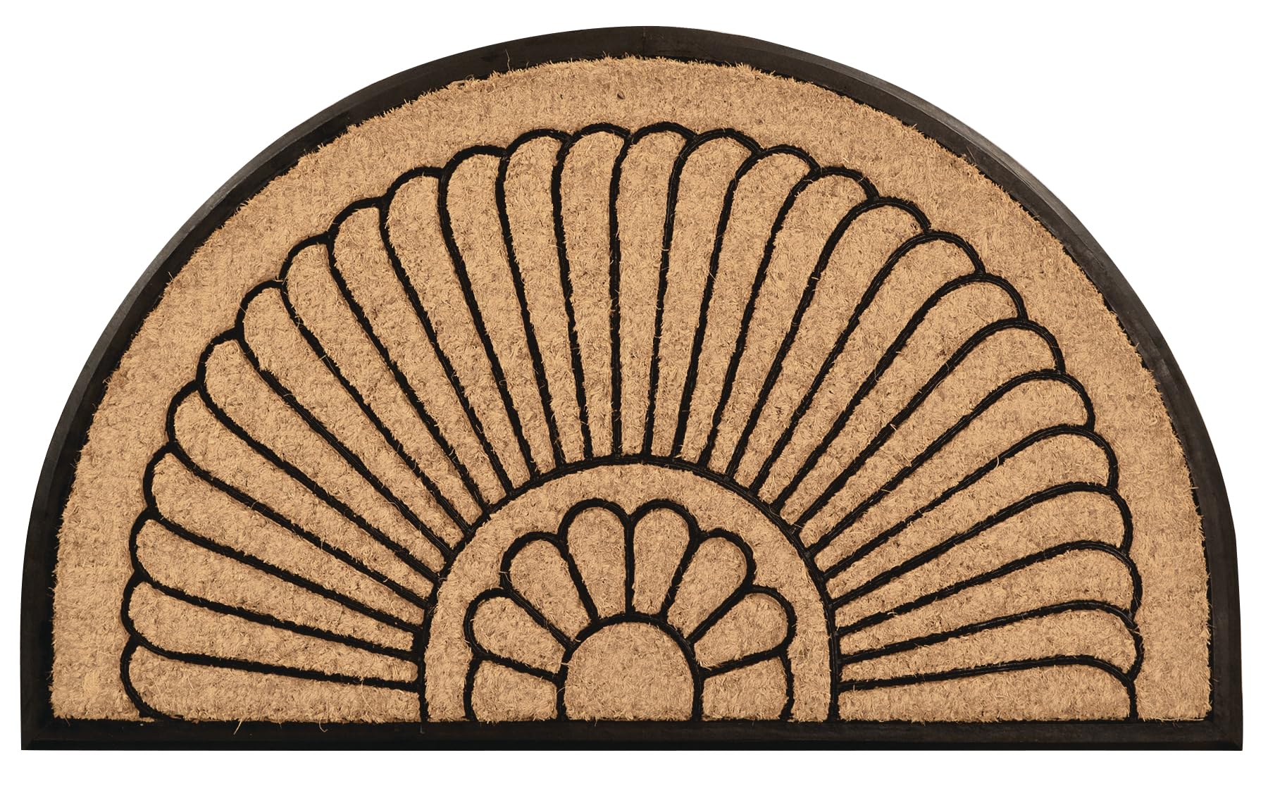 Notrax All Weather Rubber-Backed Natural Coco Coir Half Circle Door Mat - 24 x 39 Fade Resistant Large Front Door Mat Outside En