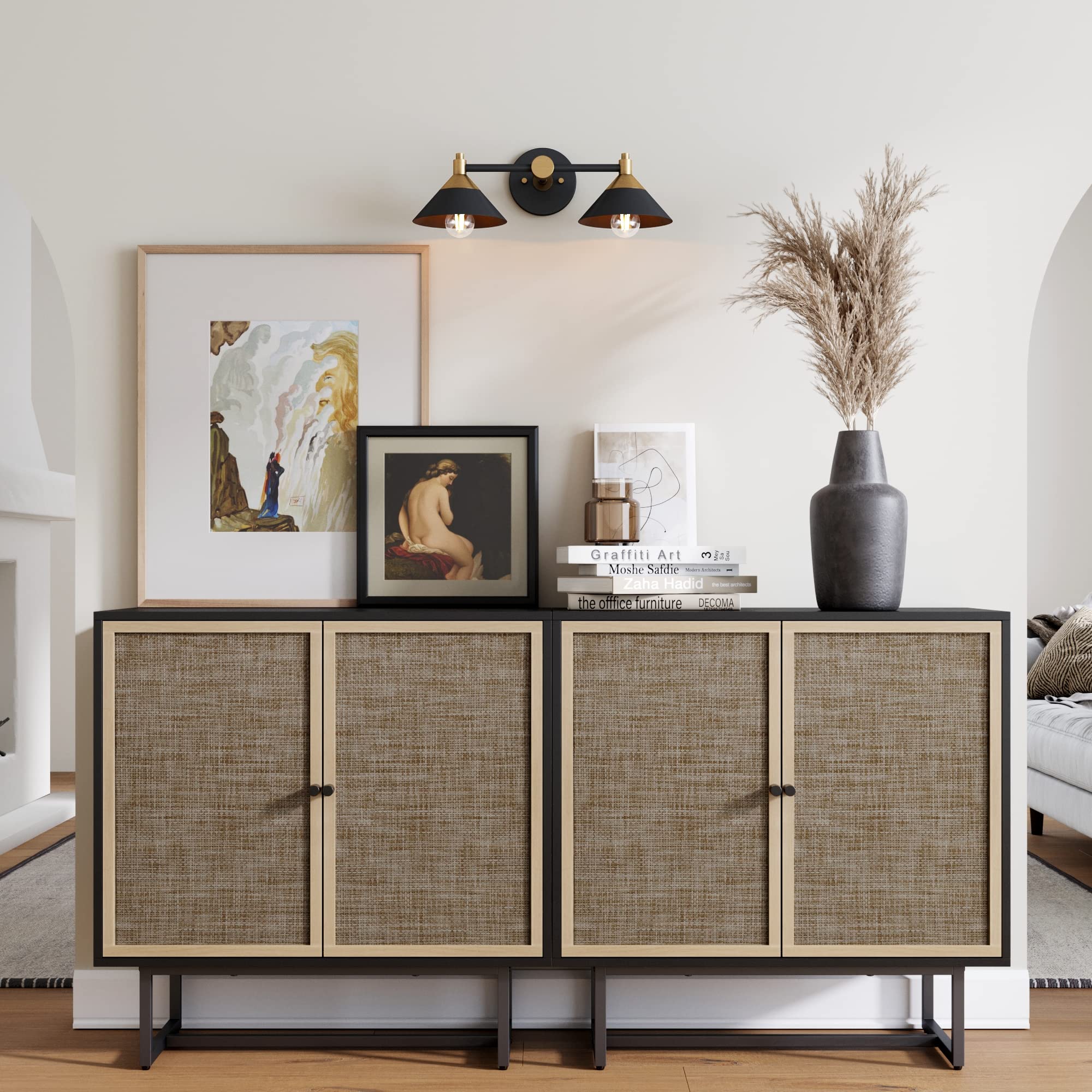 Nathan James Sideboard Buffet Modern Storage, Free Standing Accent Cabinet for Hallway, Entryway or Living Room, Set of 2, Black