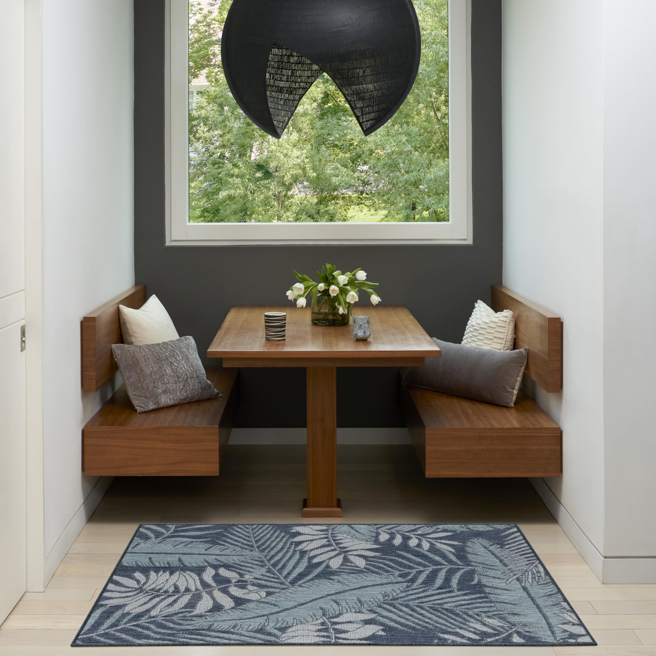 Nourison Garden Oasis Indoor-Outdoor Navy 3 x 5 Area Rug, Easy Cleaning, Non-Shedding, Bed Room, Living Room, Dining Room, Kit