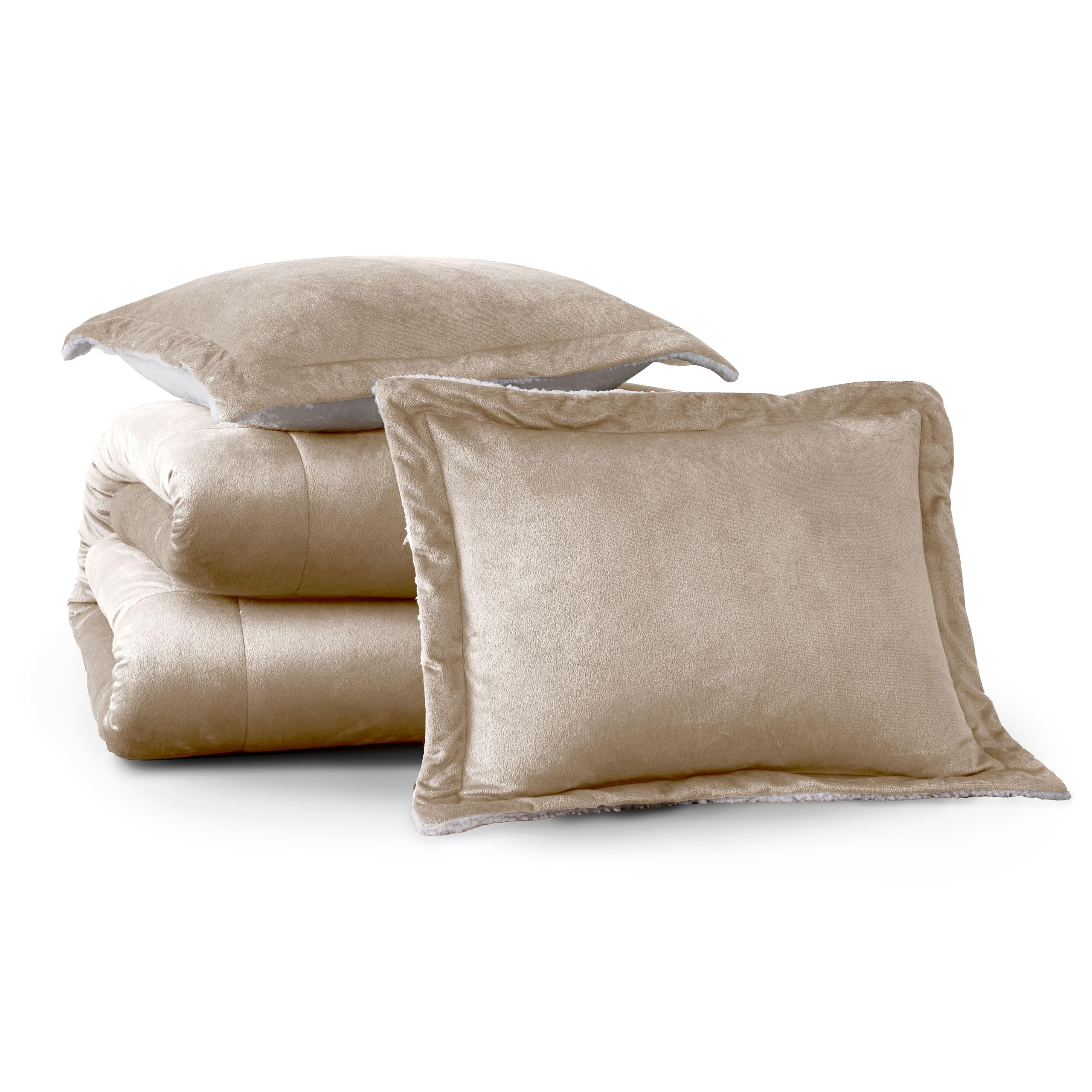 Cathay Home Bedding Sets: Ultra Soft and Plush Reversible Micromink and Sherpa 3-Piece Comforter Set, Camel, King (102 x 90)