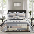PANGUSHAN Quilt Set Queen Size, 100% Cotton Quilt Bedding Set Bedspreads, Patchwork Plaid Farmhouse Reversible Lightweight Comfo