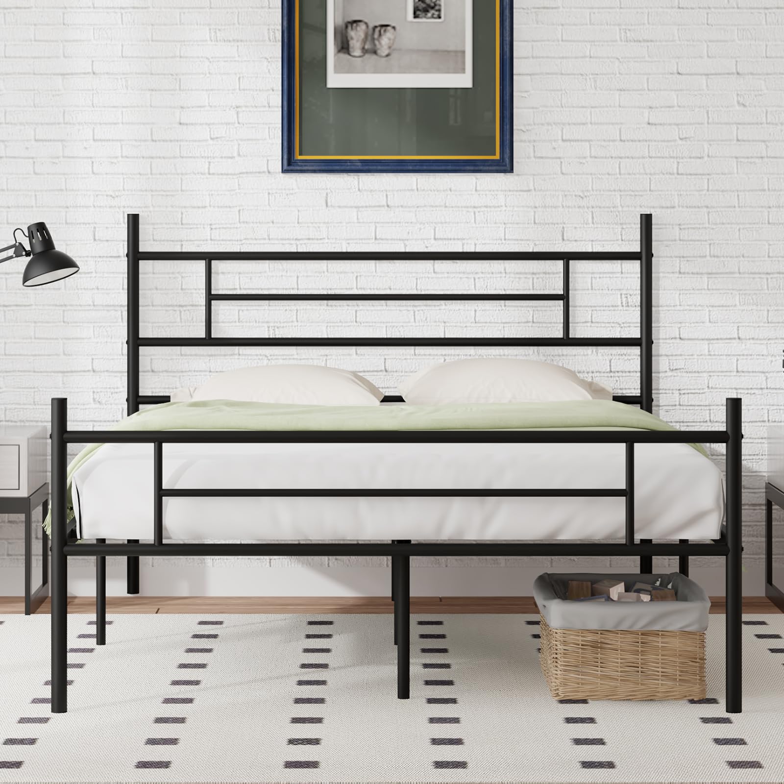 Novilla Queen Size Bed Frame with Headboard and Footboard, 14 Inch Metal Platform Bed Frame, Under Bed Storage, Strong Metal Sla