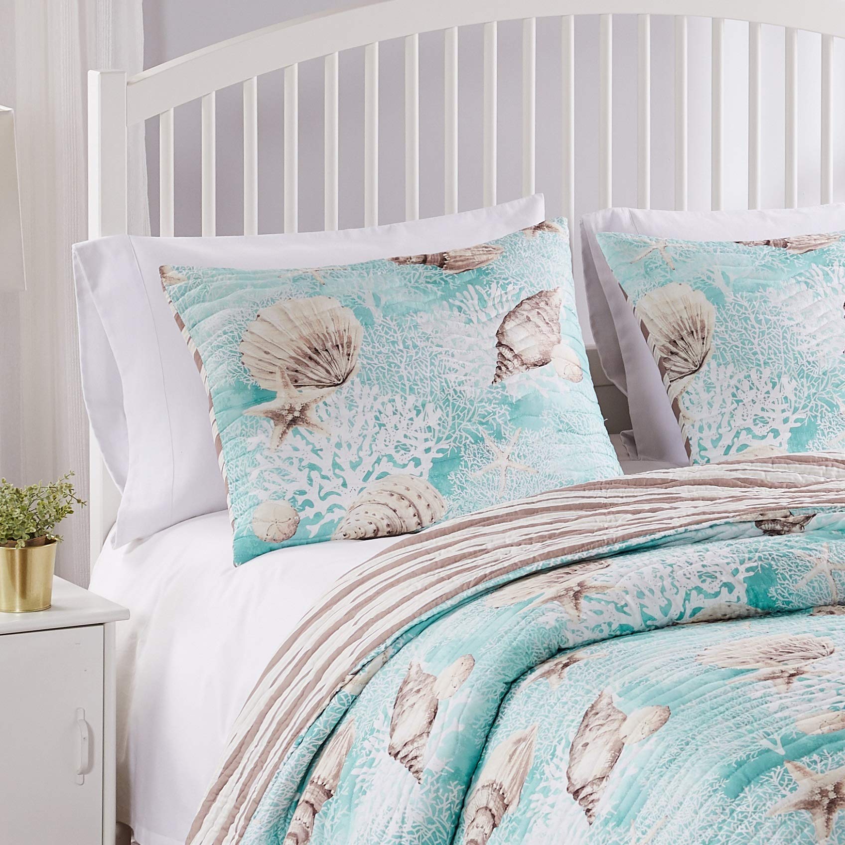 Barefoot Bungalow Ocean Turquoise Coastal Pillow Sham, King, Blue