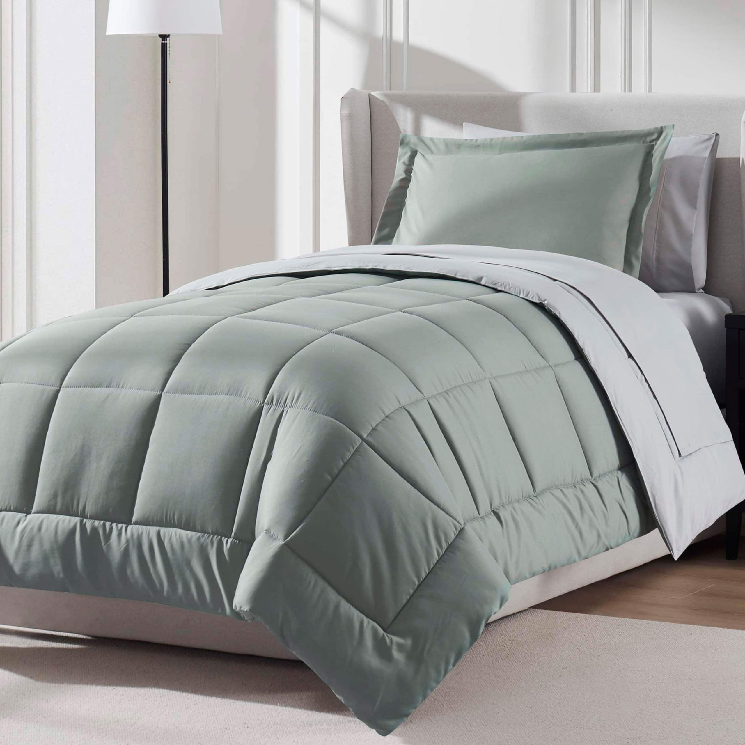 Nestl 5 Piece Twin Comforter Set - Sage Green Reversible Bed in a Bag - Complete Twin Size Bedding Set with Sheets, Pillowcase a