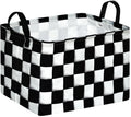 KUNRO Checkered Flag Foldable Storage Basket Boys Toys Car Organizer Bin Waterproof Baby Gifts Empty Basket for Nursery Hamper H