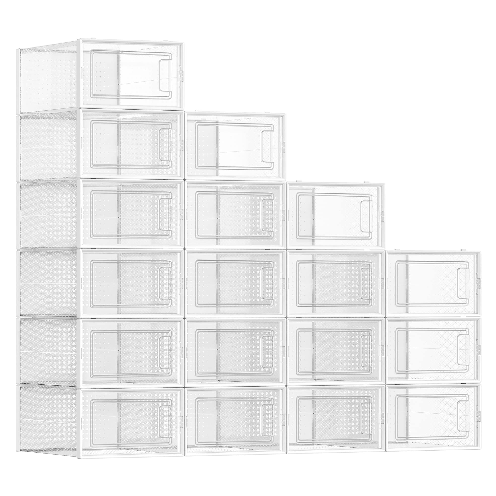 SONGMICS Shoe Boxes, Pack of 18 Shoe Storage Organizers, Stackable Clear Plastic Boxes for Closet, Sneakers, 9.1 x 13.1 x 5.6 In