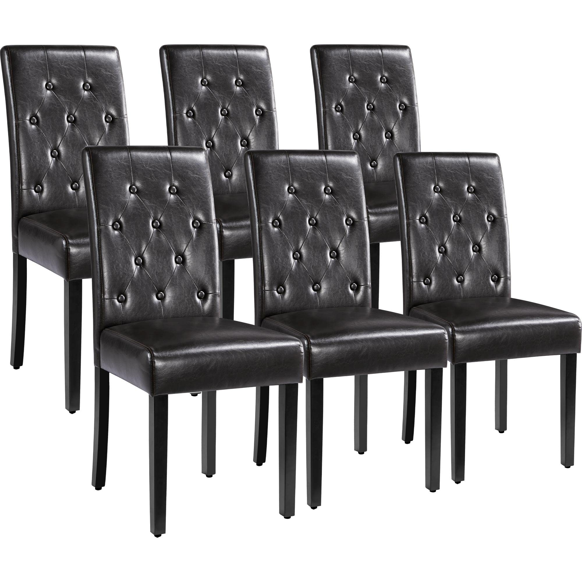 Yaheetech Dining Chairs Set of 6 Faux Leather Modern Tufted Back and Rubber Wood Legs Kitchen Chairs for Kitchen, Restaurant, Br