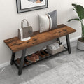 Oastreeful Storage Bench Industrial Rustic Wooden and Metal Entryway Shoe Boots Storage Rack Long Bench Seat for Hallway Bedroom