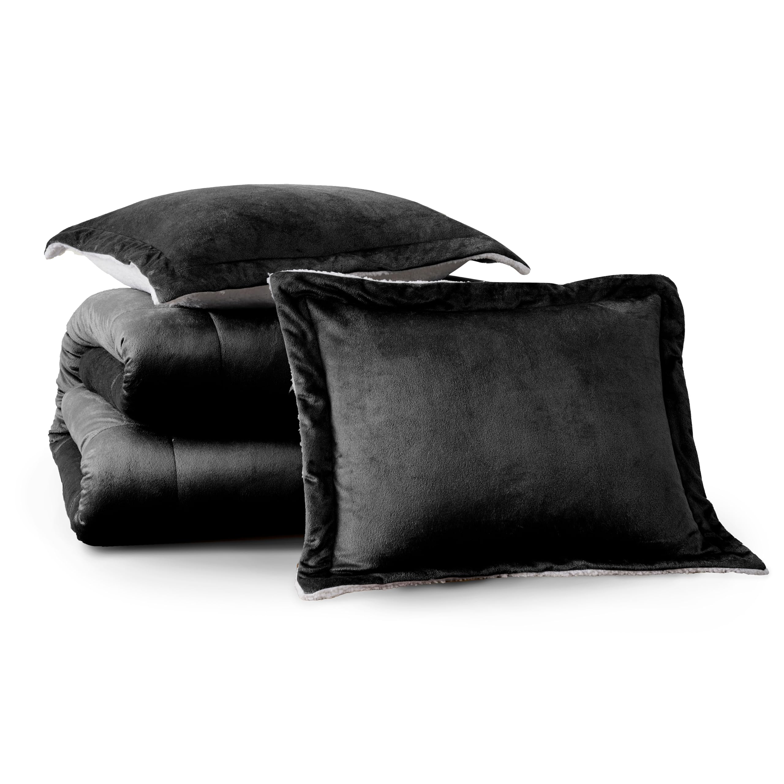 Cathay Home King Comforter Set: Ultra Soft and Plush Reversible Micromink and Sherpa 3-Piece Bedding Set, Black, King (102 x 90)