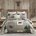 PERHOM Quilt King Size - 100% Cotton Lightweight Cabin Plaid King Quilt Bedding Set, Forest Tree Brown Bear Deer Patchwork Rever