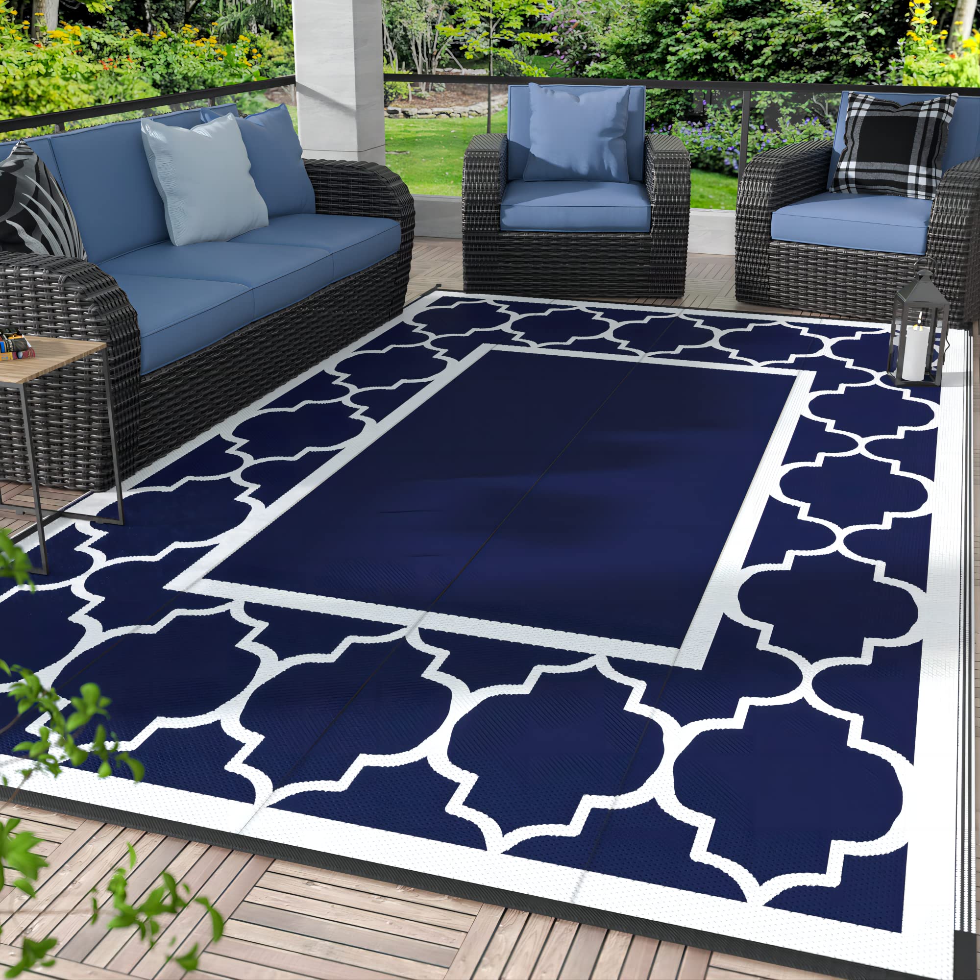 GENIMO 4 x 6 Outdoor Rug Waterproof for Patio Decor, Foldable Reversible Plastic Straw Area Rugs Mat for Camper, Outside Carpe