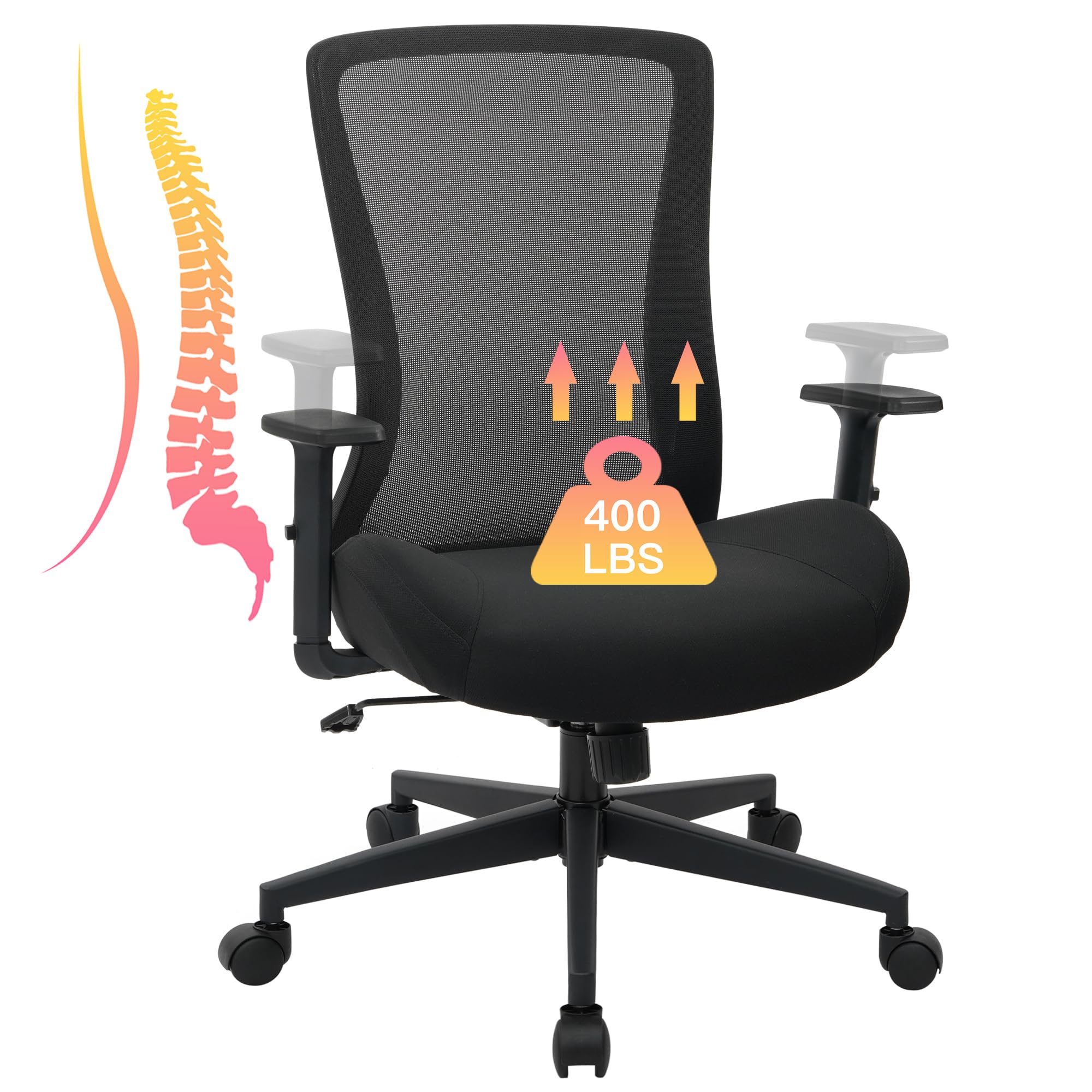 Big and Tall Office Chair for Heavy People 400lb, Ergonomic Desk Chair Mesh Computer Chair with Lumbar Support, Adjustable Heigh