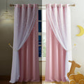 NICETOWN Pink Curtains for Girls Bedroom/Kids Room, Moon and Star Hollow Out Blackout Curtains for Nursery, Double-Layer Grommet
