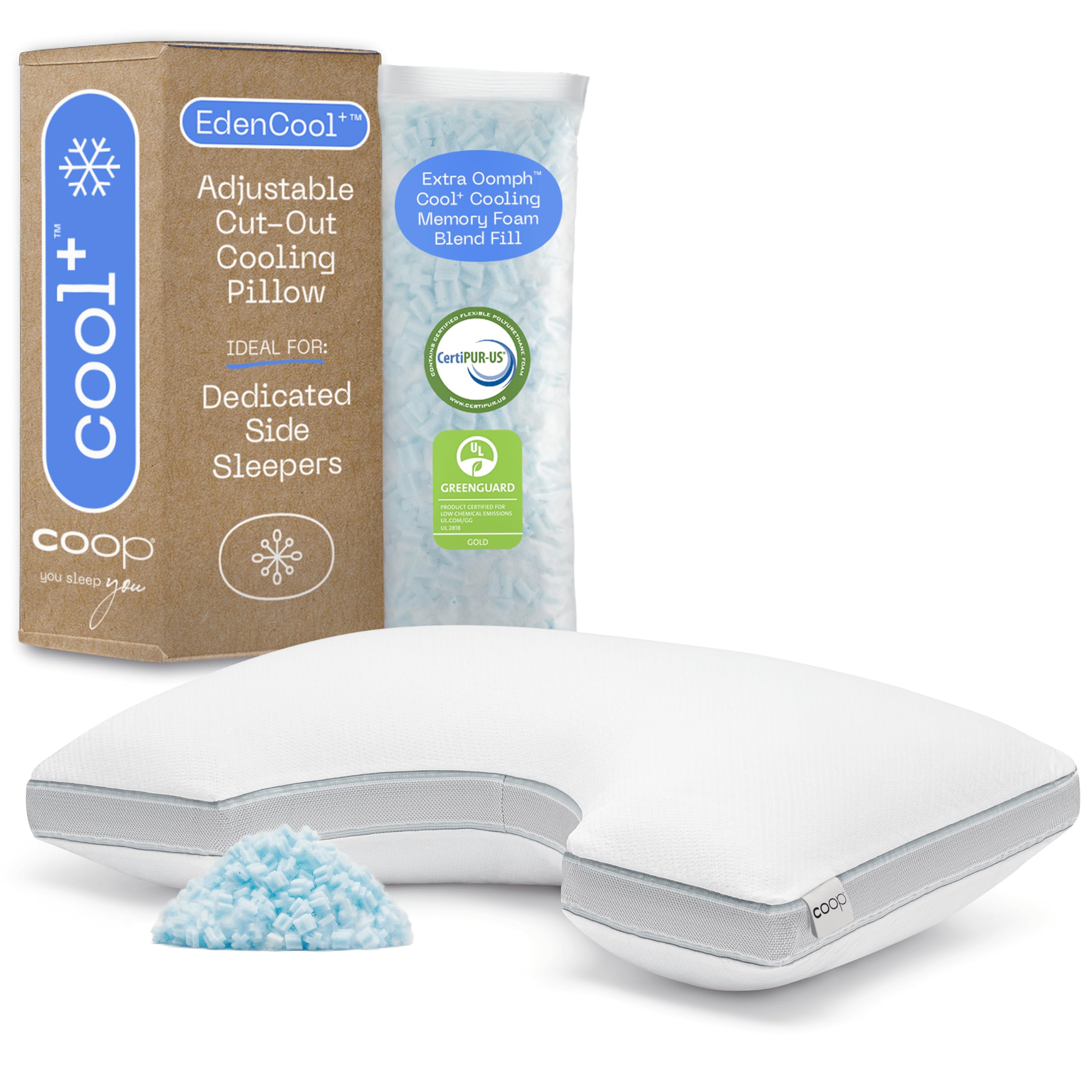 Coop Home Goods Eden Cool+ Cut-Out Adjustable Pillow Queen with Cooling Gel & Shoulder Cut-Out for Head Support, Side Sleeper Pi