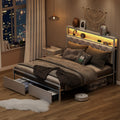 Queen Bed Frame,Bed Frame Queen Size with Headboard and Storage Shelves,Metal Platform Bed Frame with 2 Drawers & Charging Stati