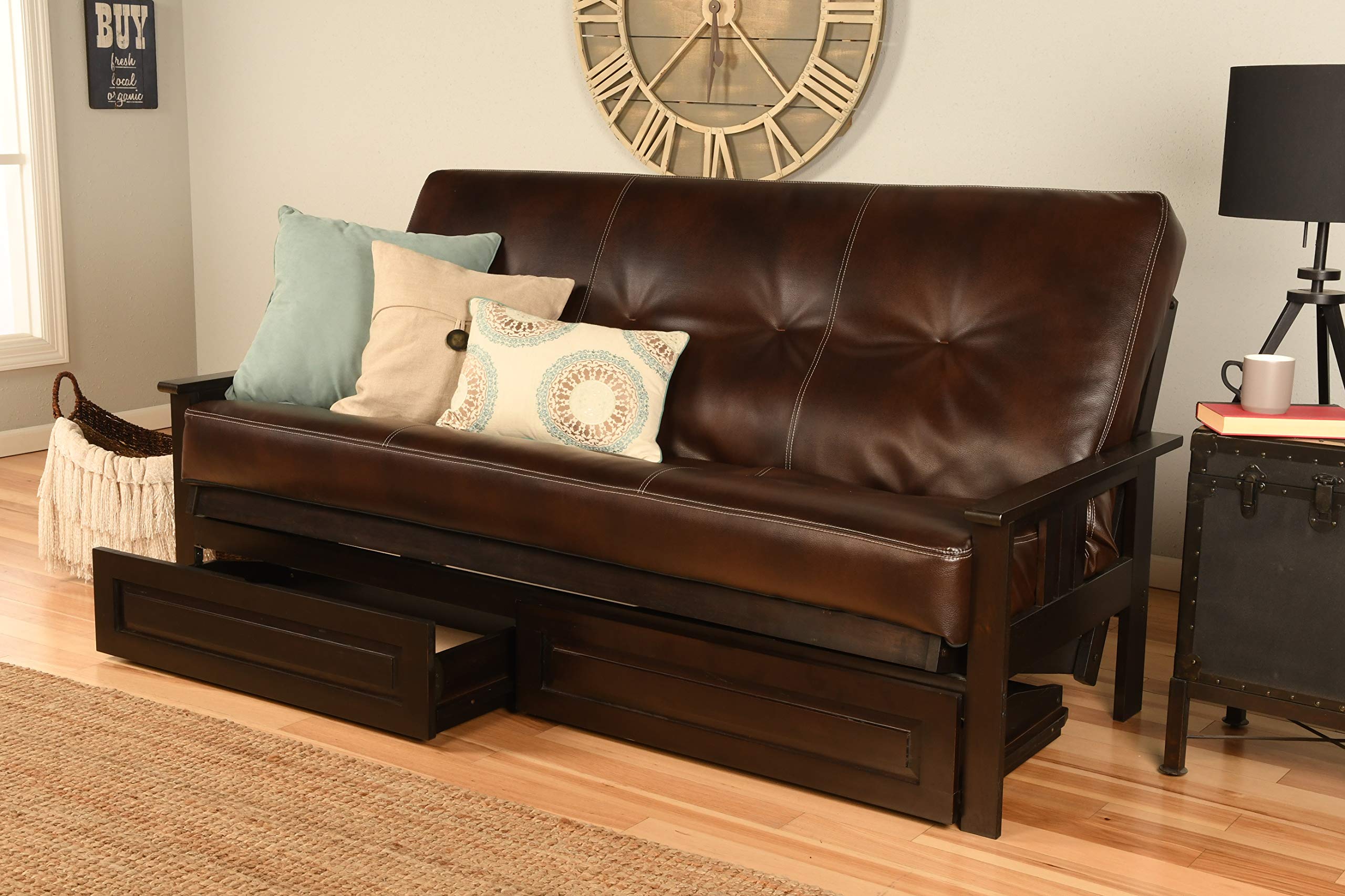 Kodiak Furniture Monterey Futon Set, No Drawers, with Espresso Base and Oregon Trail Java Mattress