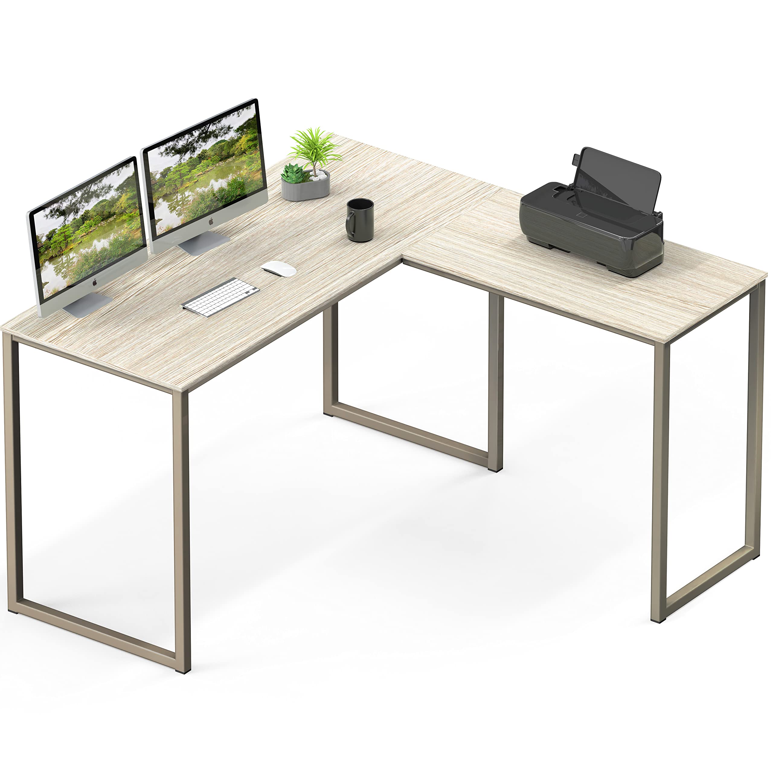 SHW Mission 48 x 48 Inches L-Shape Home Office Computer Desk, Maple