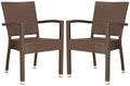 Safavieh PAT4004B-SET2 Outdoor Collection Kelda Brown Stacking Arm Chair