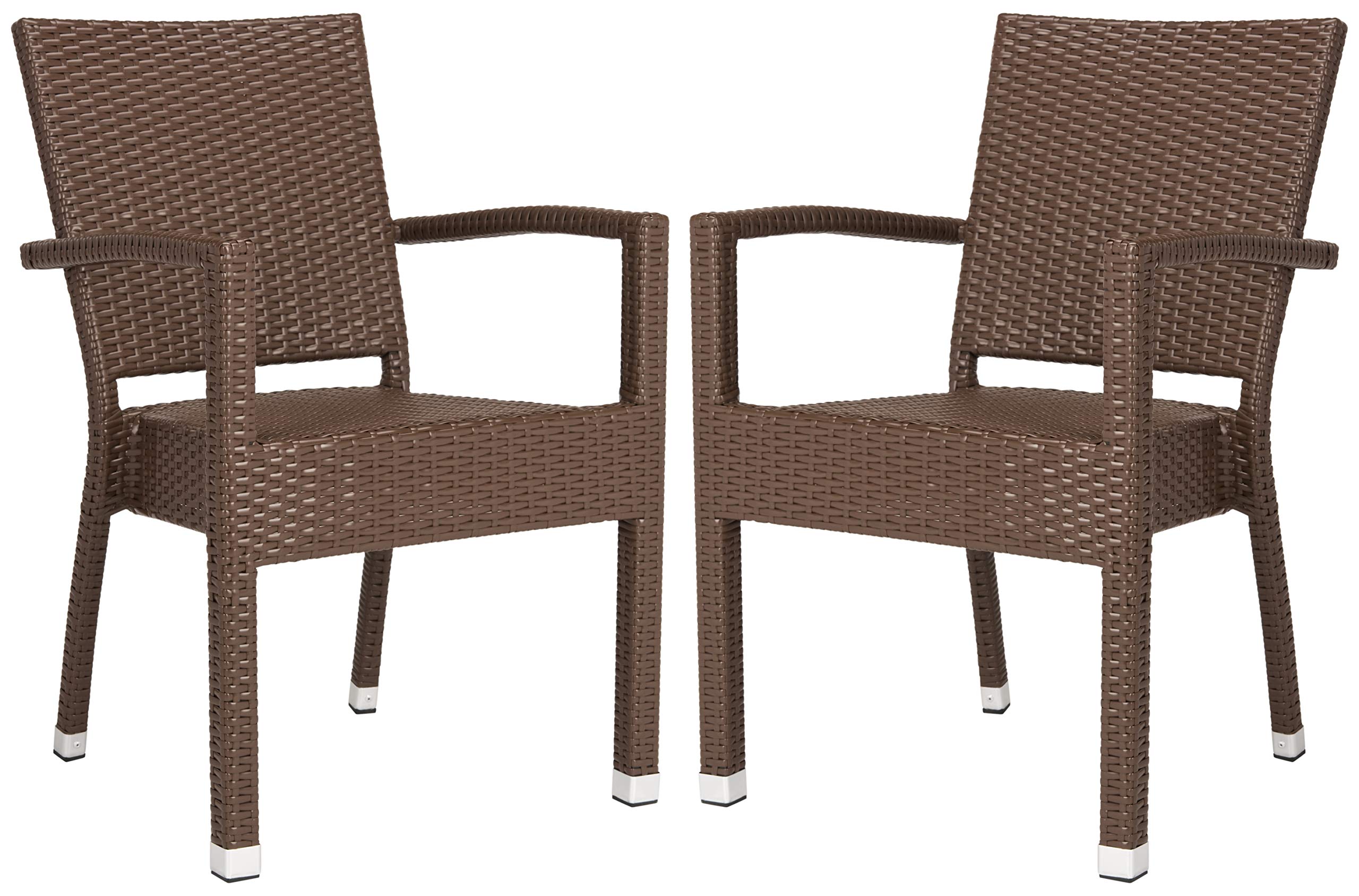 Safavieh PAT4004B-SET2 Outdoor Collection Kelda Brown Stacking Arm Chair
