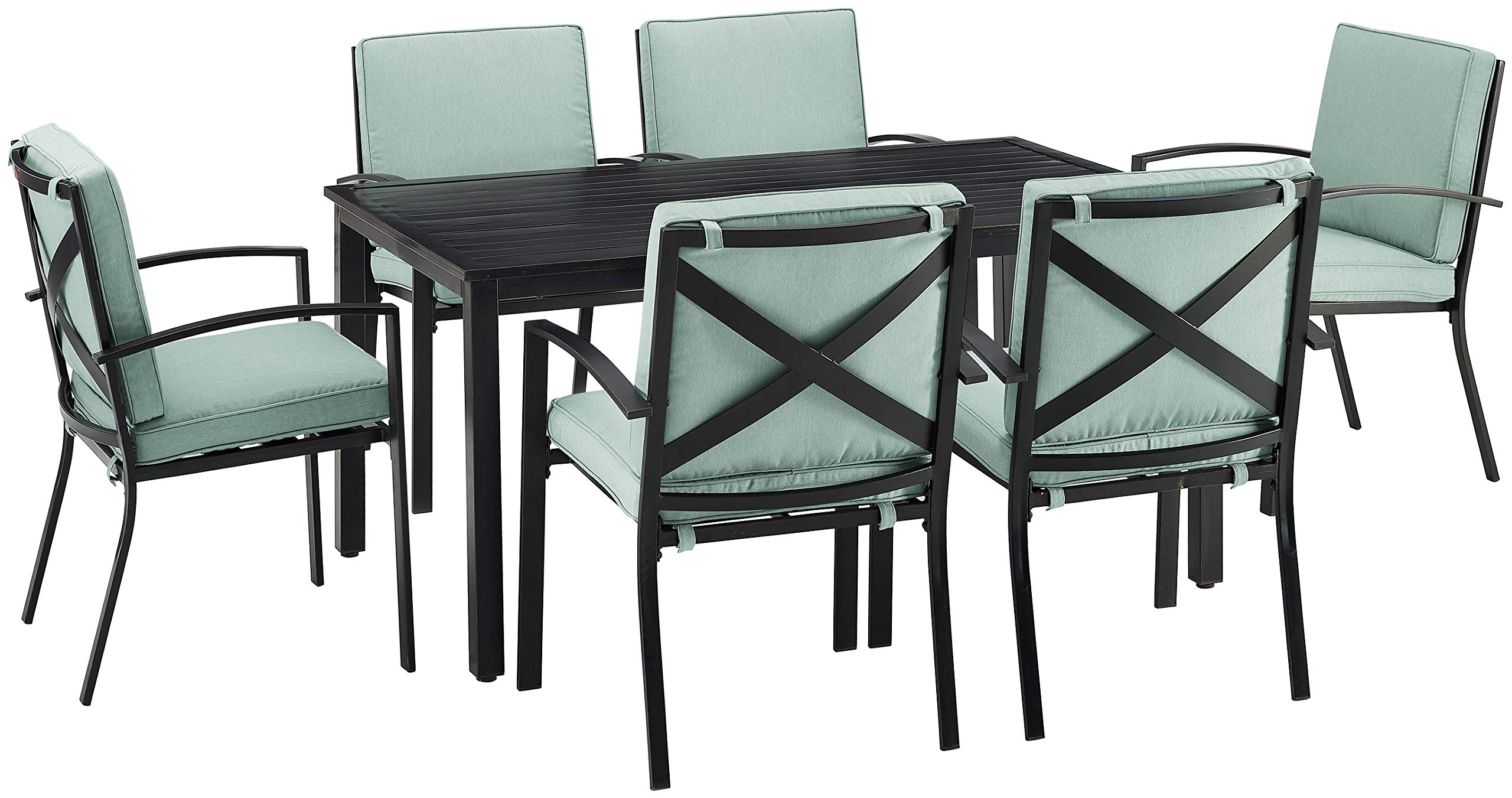 Crosley Furniture Kaplan 7-Piece Outdoor Dining Set for 6, Patio Table and Chairs for Backyard, Deck, Oiled Bronze with Mist Cus