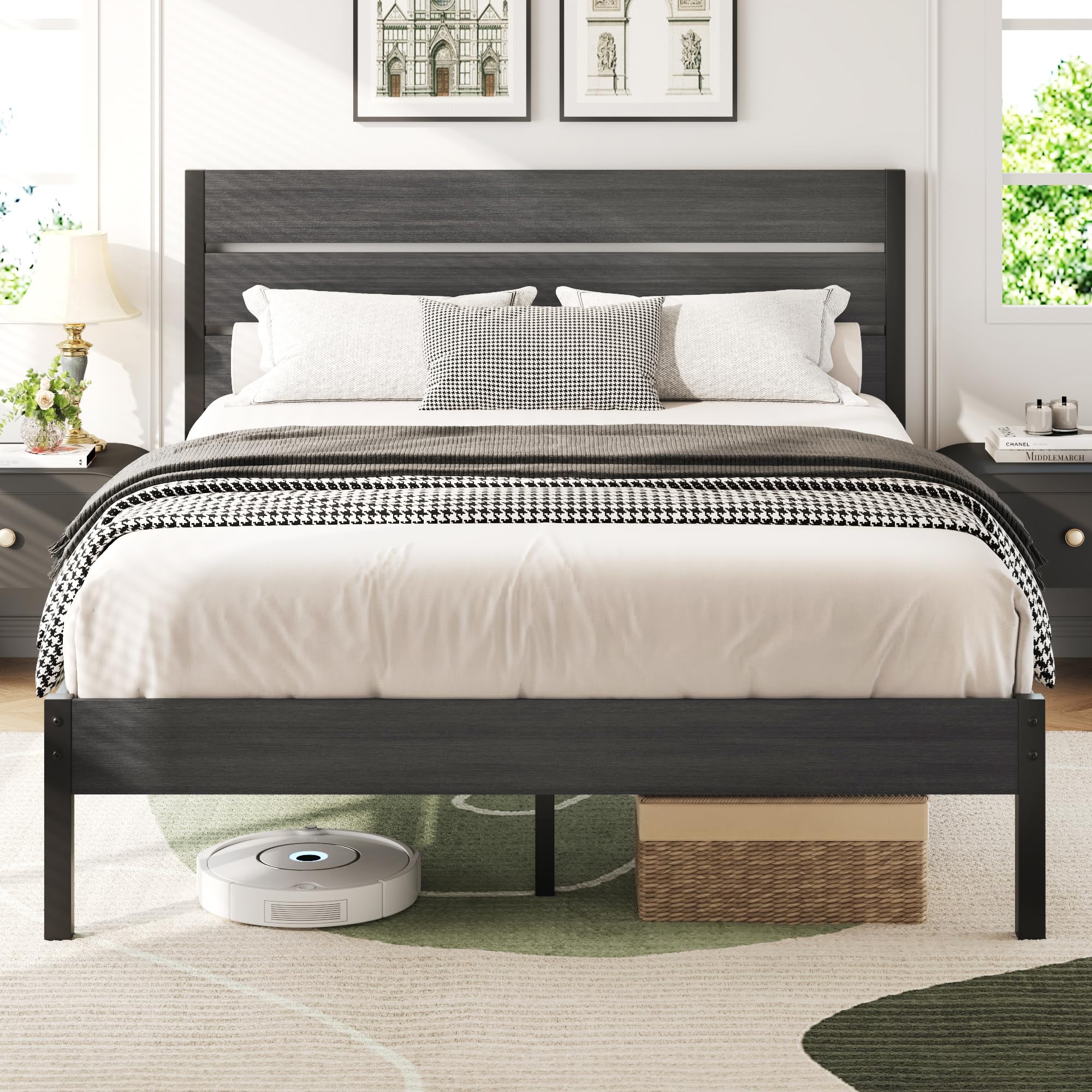 Lifezone Queen Bed Frame with Headboard and Footboard, Metal Queen Bed Frame with Under-Bed Storage, All-Metal Support System, N