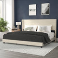 Flash Furniture Hollis Upholstered Platform Bed - Beige Faux Linen Wingback Headboard - King - Mattress Foundation with Slatted 