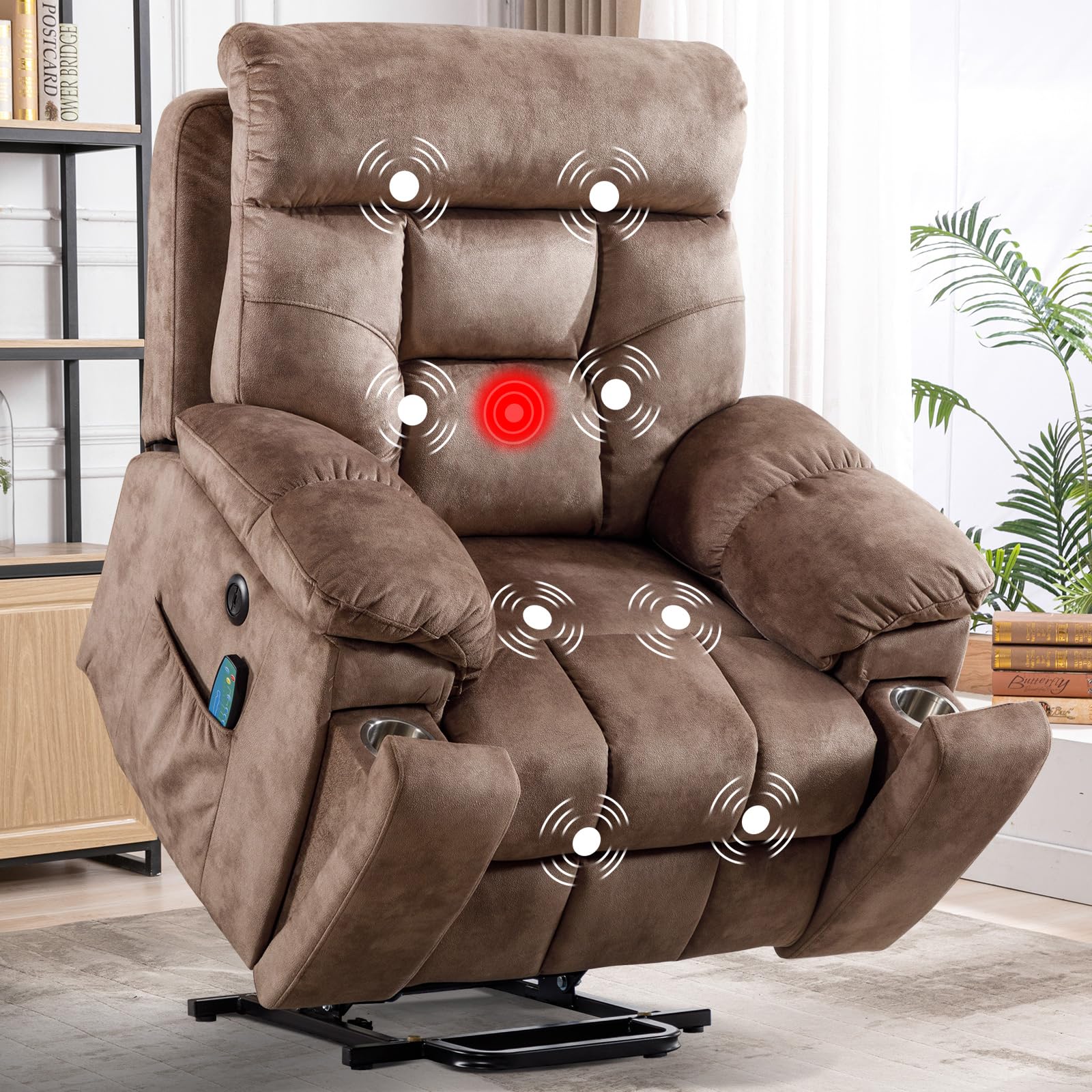 CANMOV Large Power Lift Recliner Chair with Massage and Heat for Elderly Big and Tall People, Overstuffed Wide Recliners with 2 